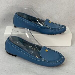 Talbots Lt Blue Leather Slip On Driving Moccasin Loafers Womens 8 Casual‎ Luxury